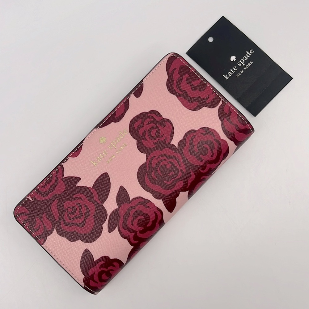 Kate Spade Brynn Rose Florets Large Slim Bifold Wallet Pink Multi